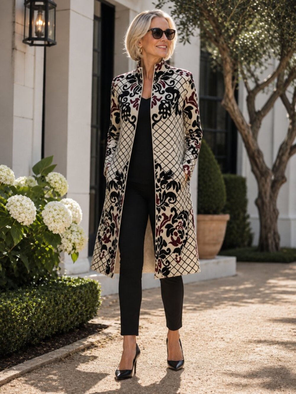 Chico’s Patterned Long Sleeve Open Front Dress / Duster – Size 1 (M)